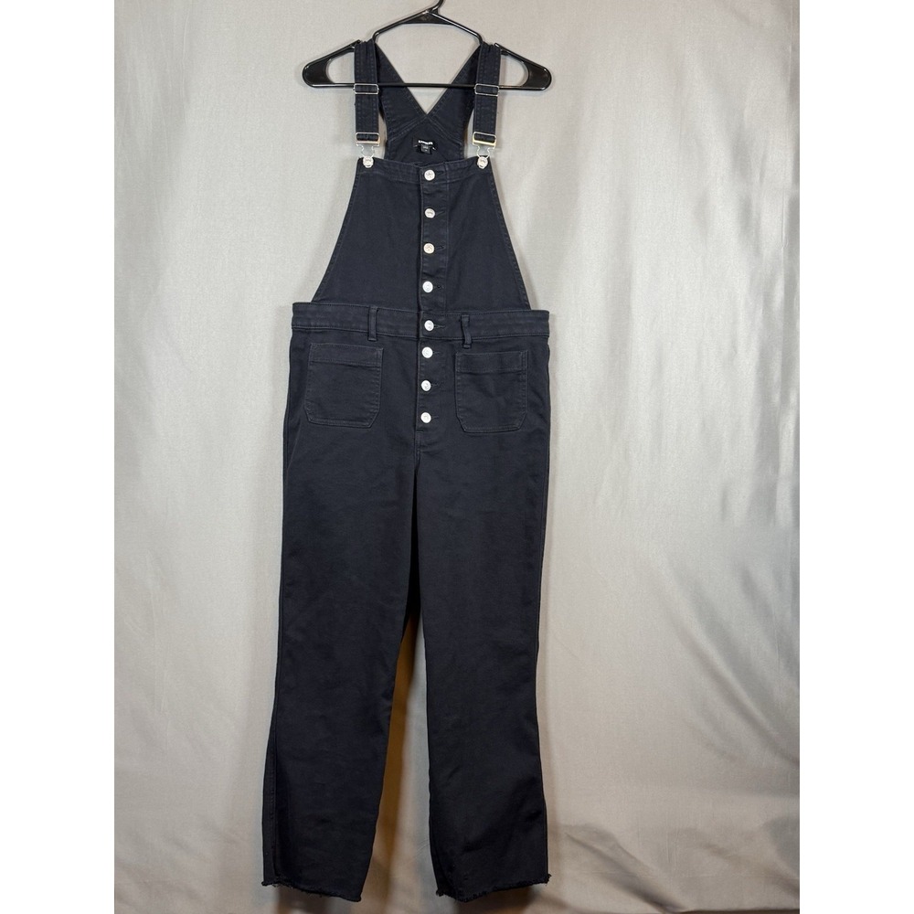 Express High Waist Button Front Straight Leg Overalls Raw Hem Black Grunge 10